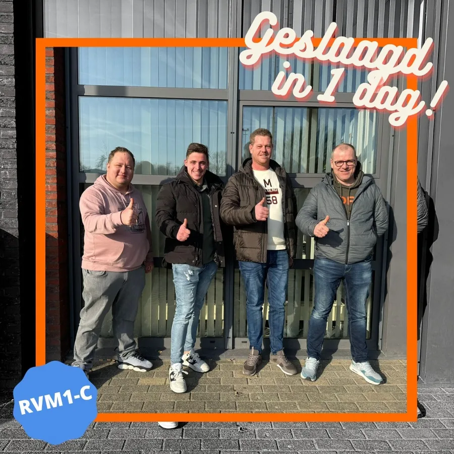Cursisten geslaagd voor RVM1-C na één cursusdag bij NuVrachtwagen